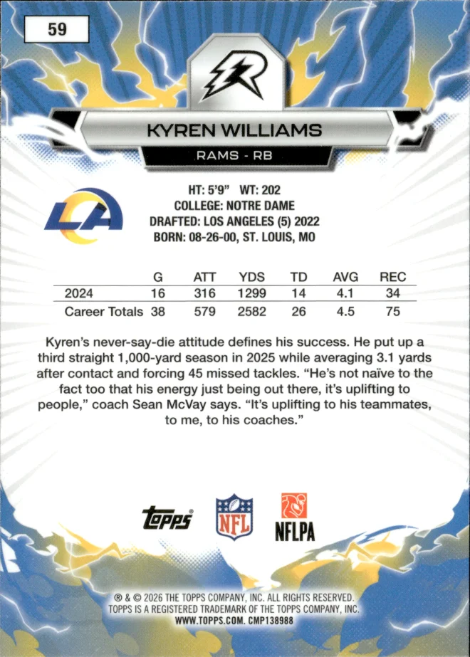 Kyren Williams card back