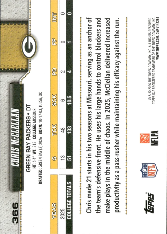 Chris McClellan card back