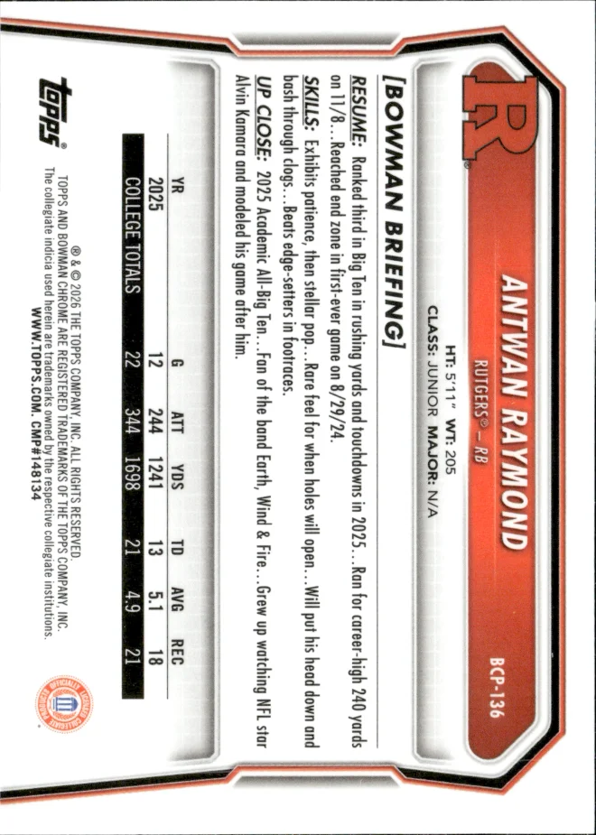 Antwan Raymond card back