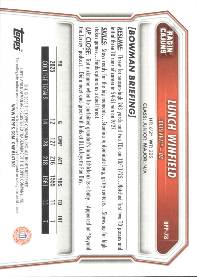 Lunch Winfield card back