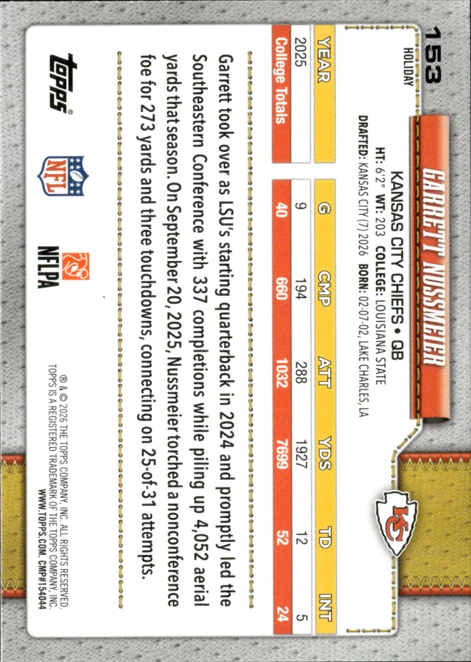 Garrett Nussmeier card back