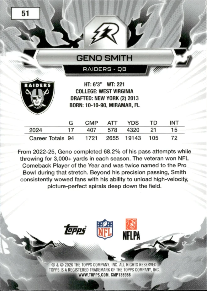 Geno Smith card back