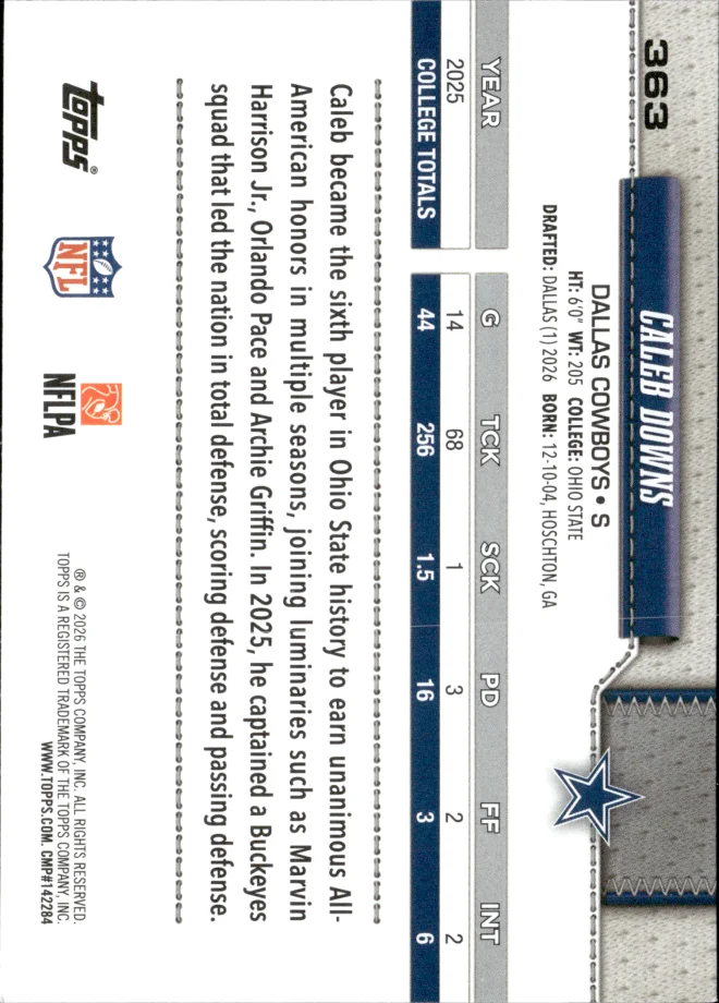 Caleb Downs card back