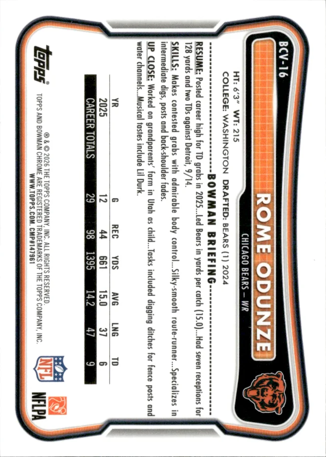 Rome Odunze card back