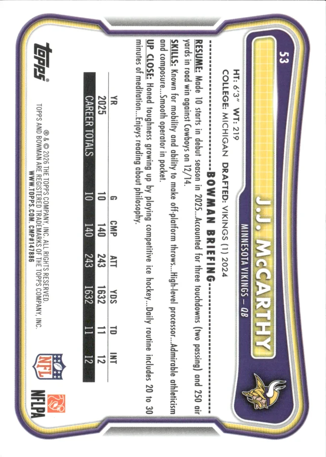 J.J. McCarthy card back