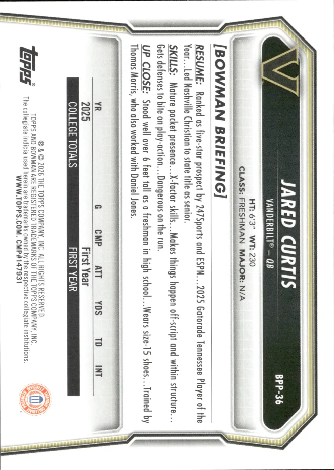 Jared Curtis card back