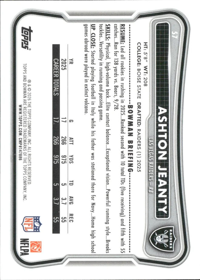 Ashton Jeanty card back