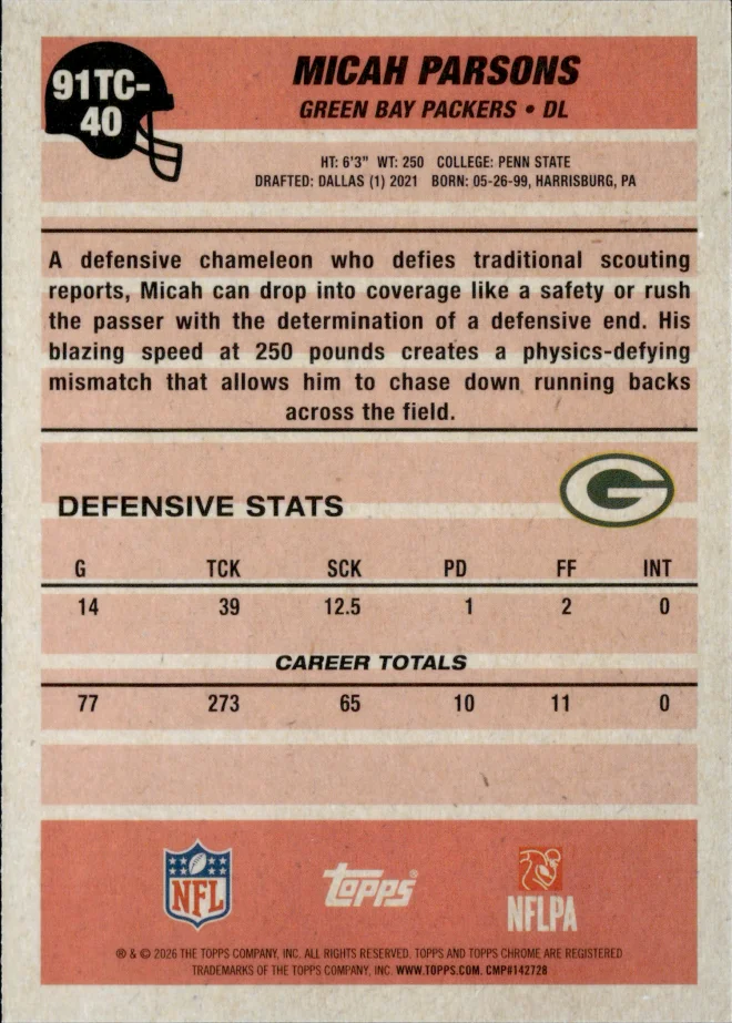 Micah Parsons card back