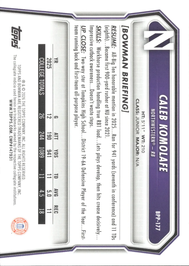Caleb Komolafe card back