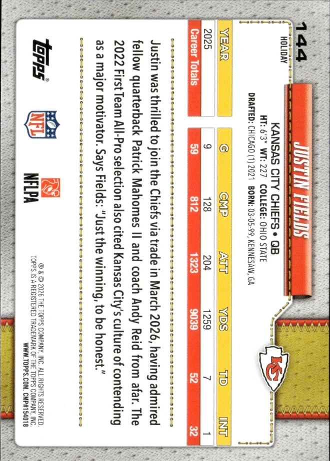 Justin Fields card back