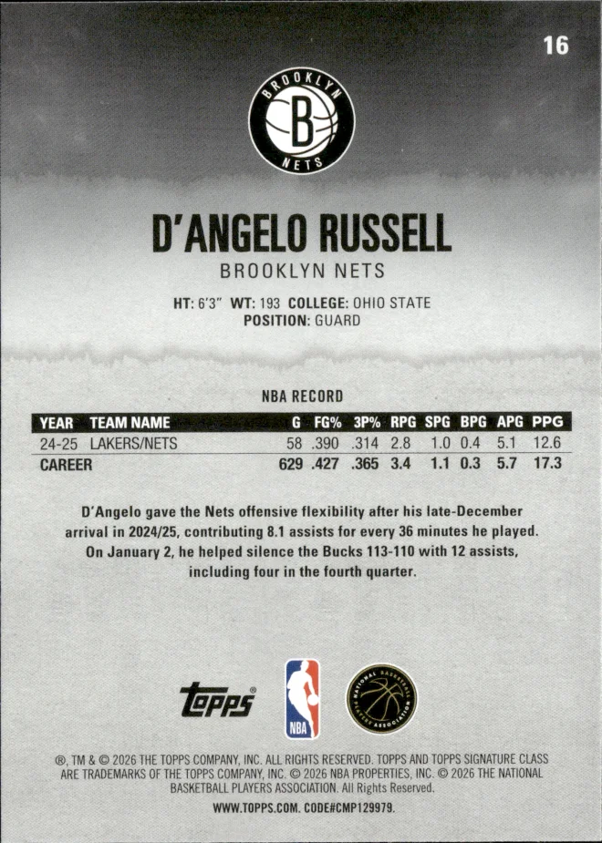 D'Angelo Russell card back