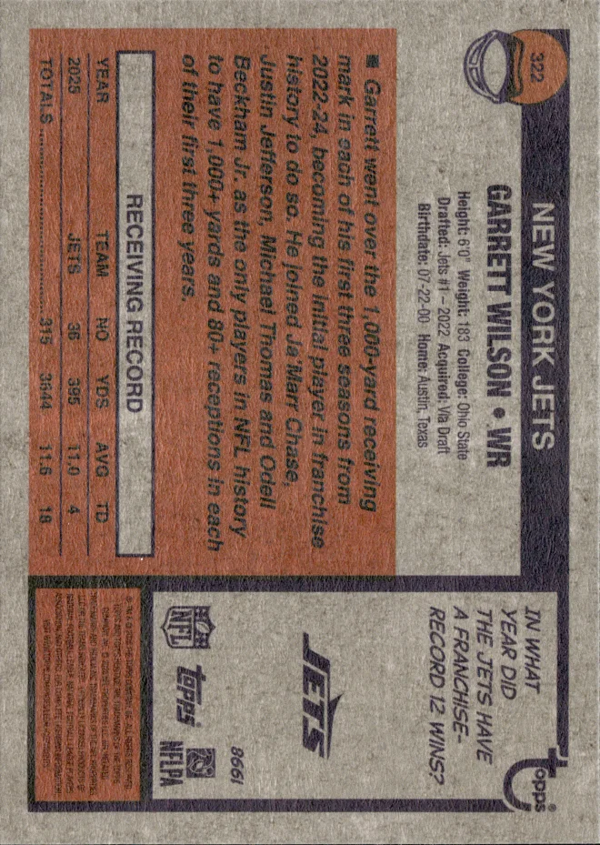 Garrett Wilson card back