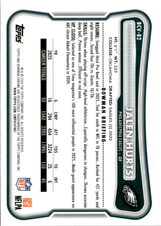 Jalen Hurts card back