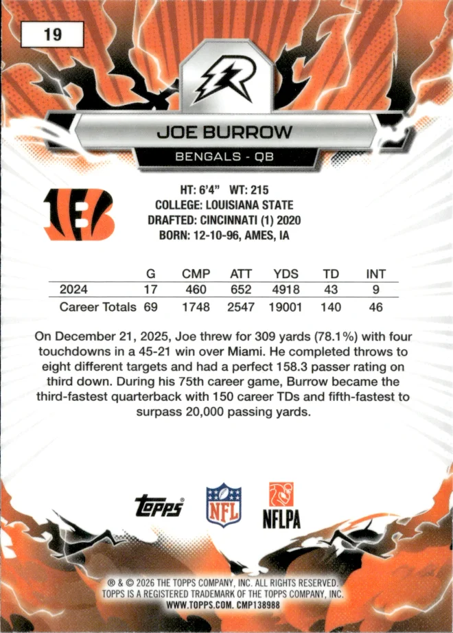 Joe Burrow card back