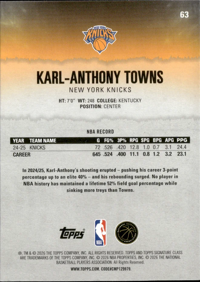 Karl-Anthony Towns card back