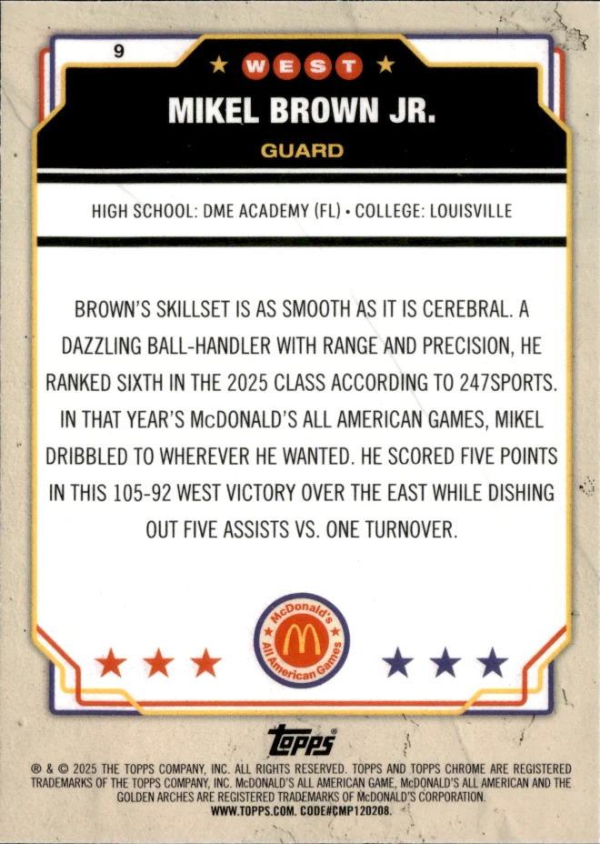 Mikel Brown Jr. card back