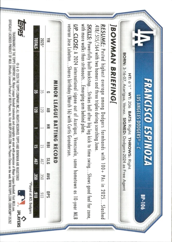 Francisco Espinoza card back