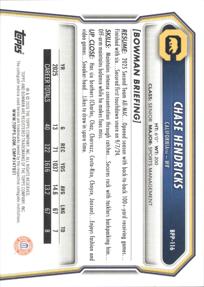 Chase Hendricks card back