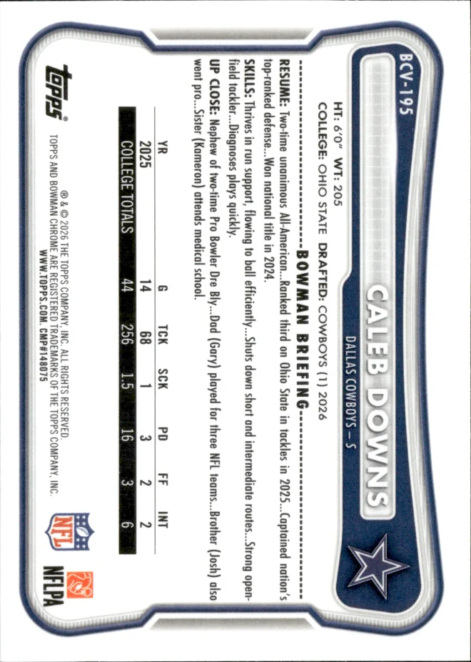 Caleb Downs card back