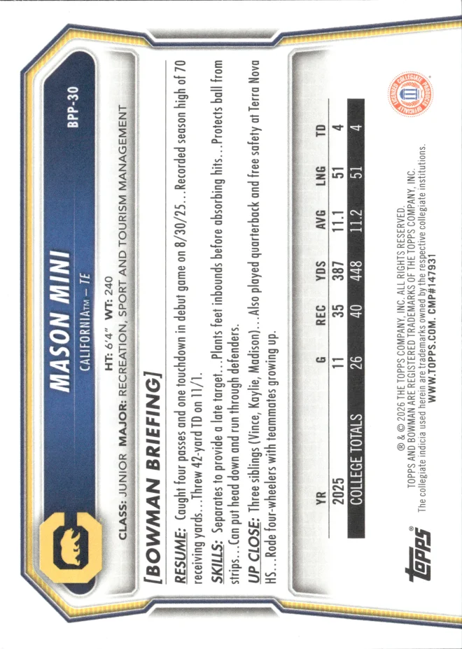 Mason Mini card back
