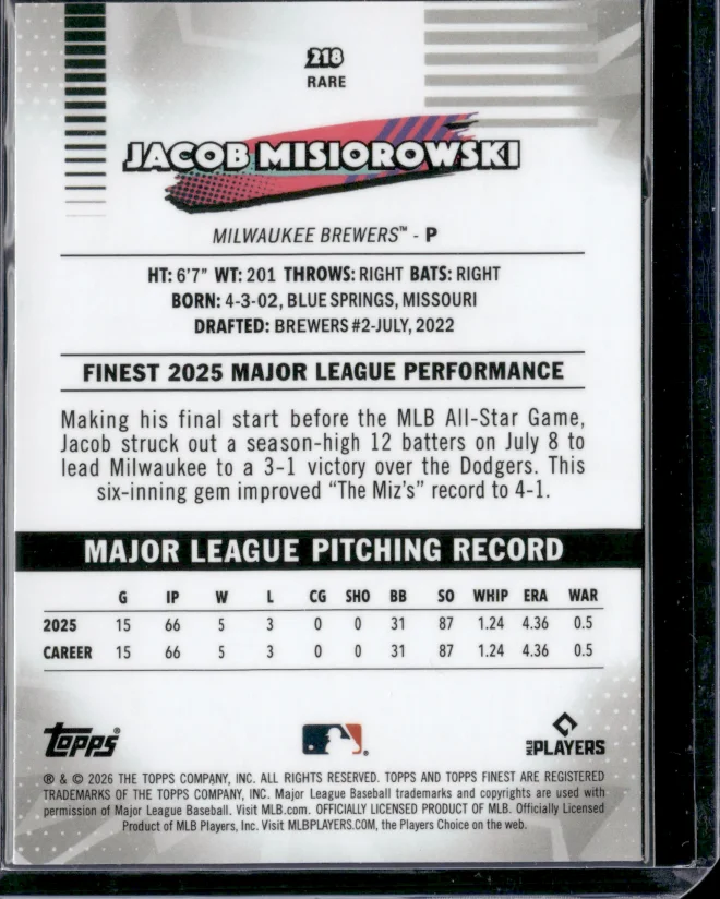 Jacob Misiorowski card back