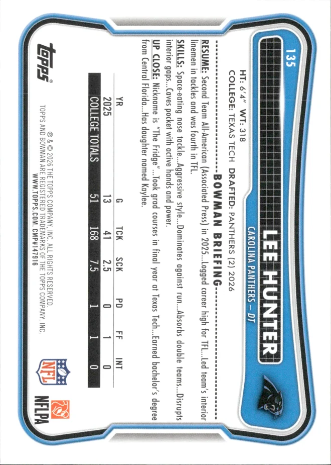Lee Hunter card back