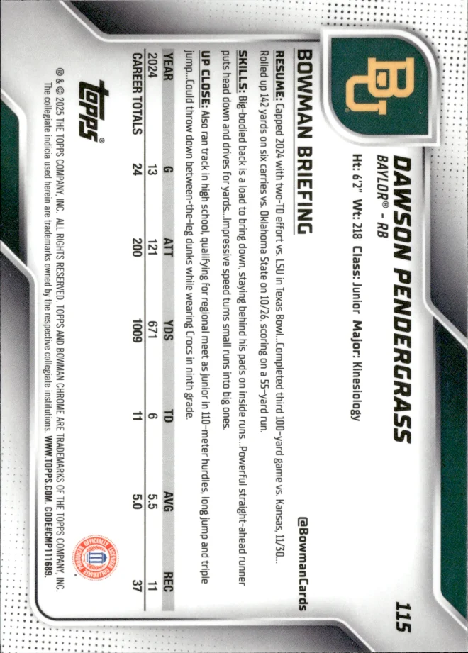 Dawson Pendergrass card back