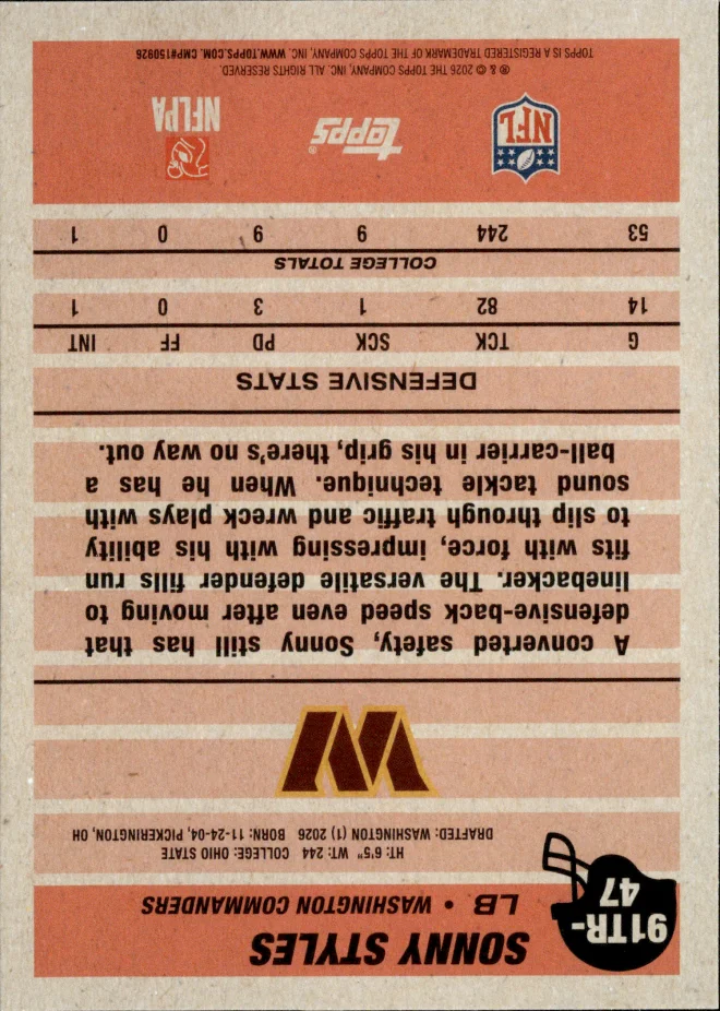 Sonny Styles card back