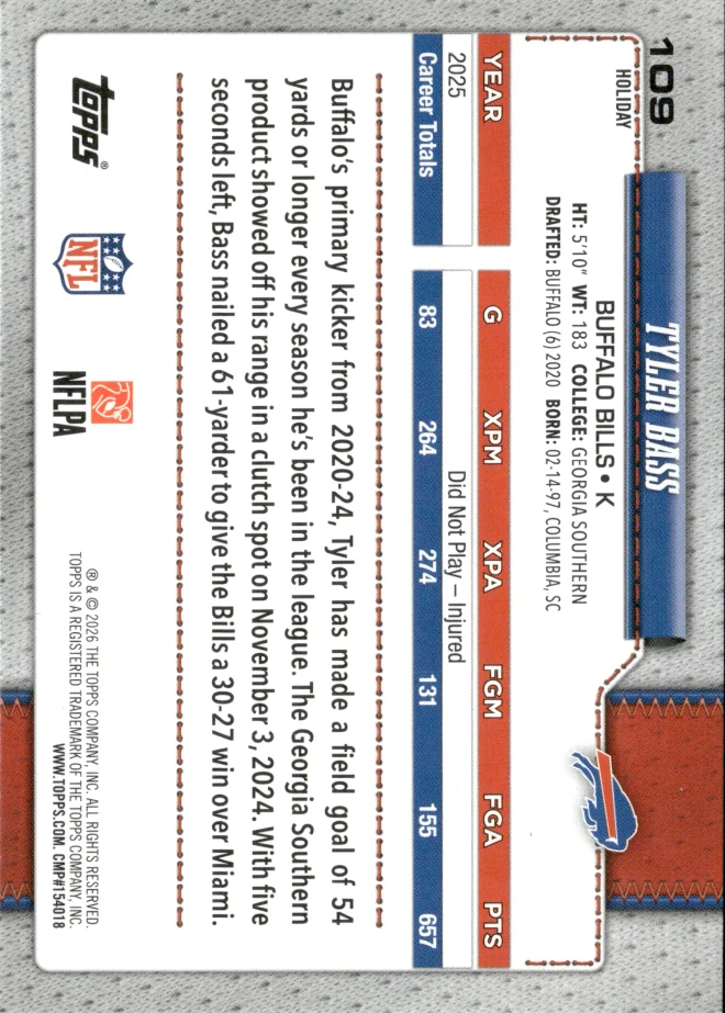 Tyler Bass card back