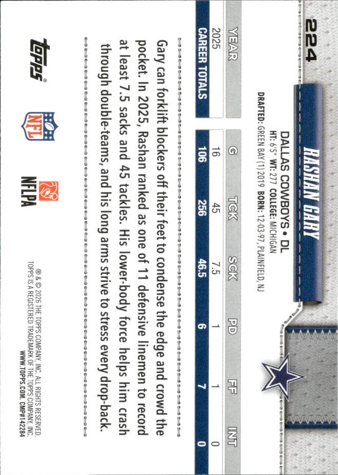 Rashan Gary card back
