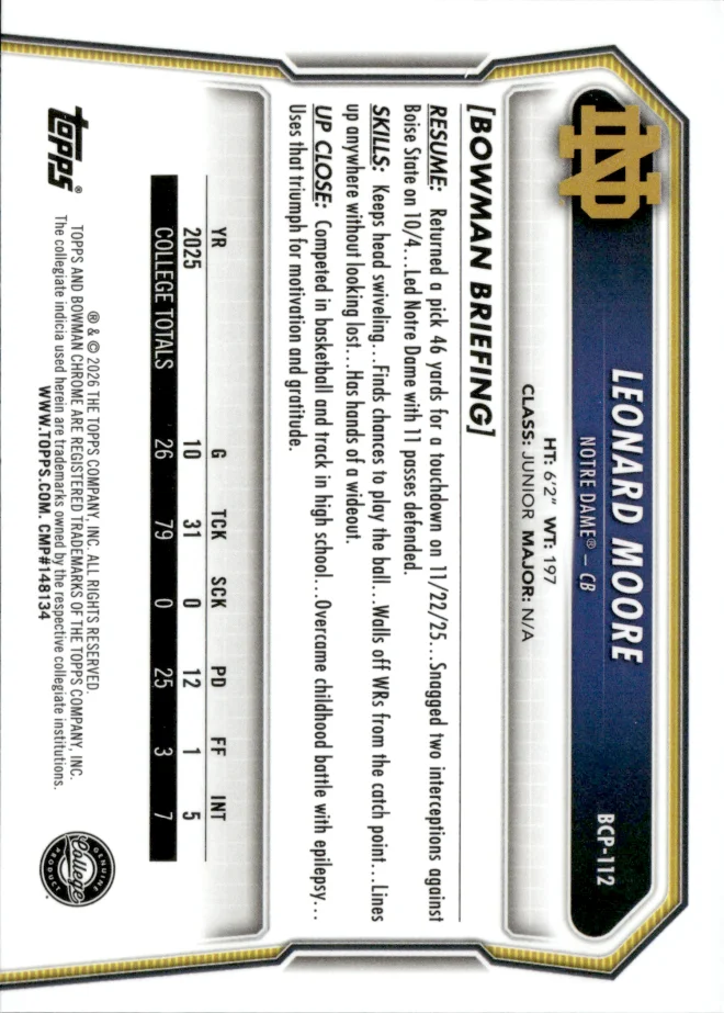 Leonard Moore card back