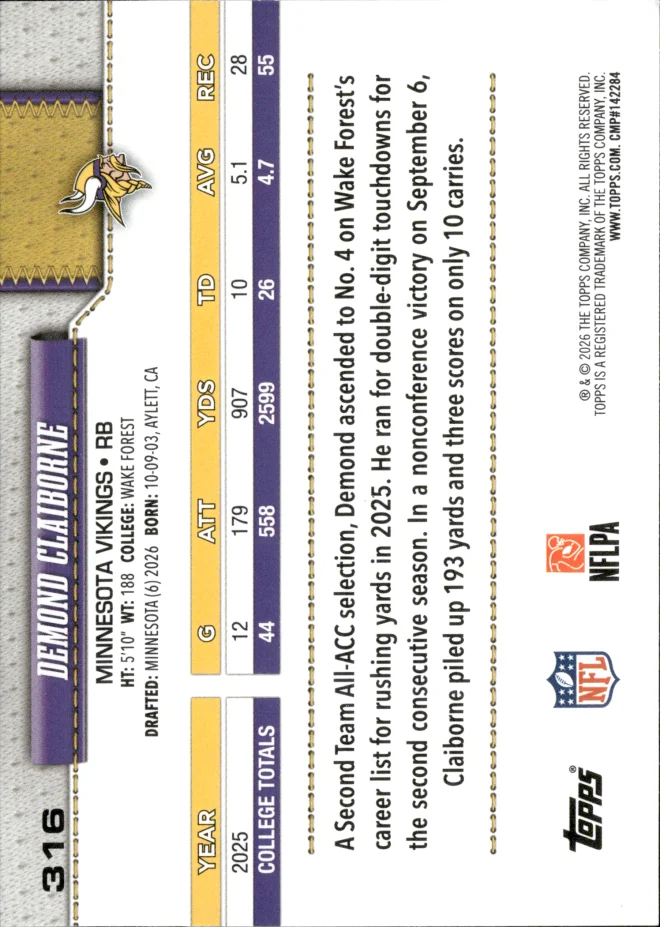 Demond Claiborne card back