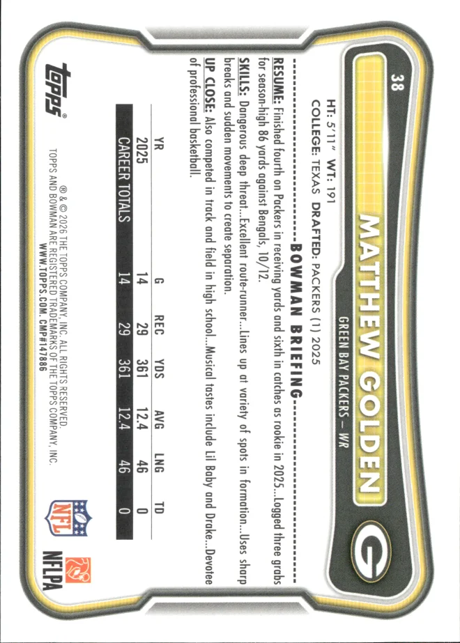Matthew Golden card back