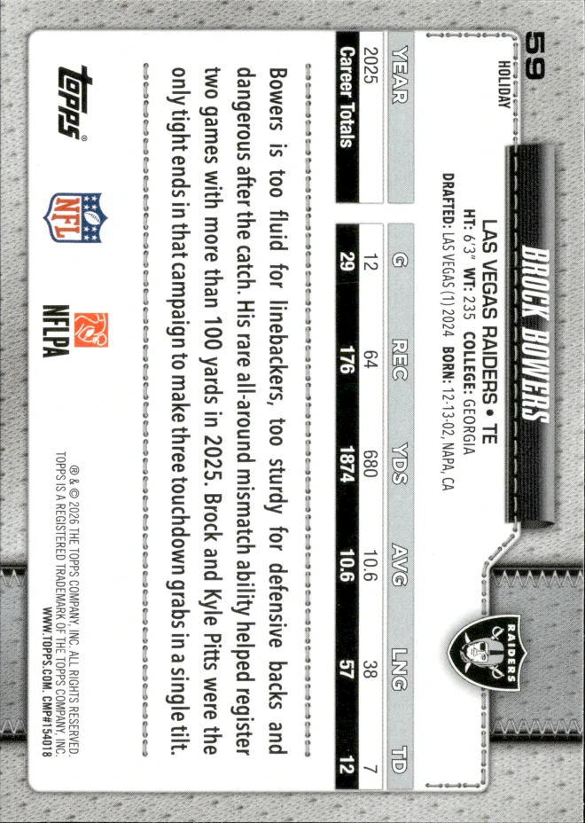 Brock Bowers card back