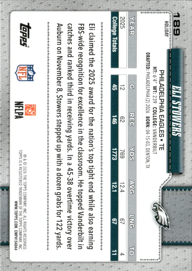 Eli Stowers card back