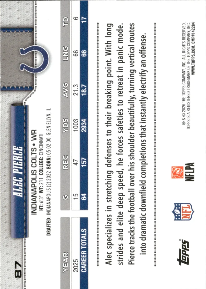 Alec Pierce card back