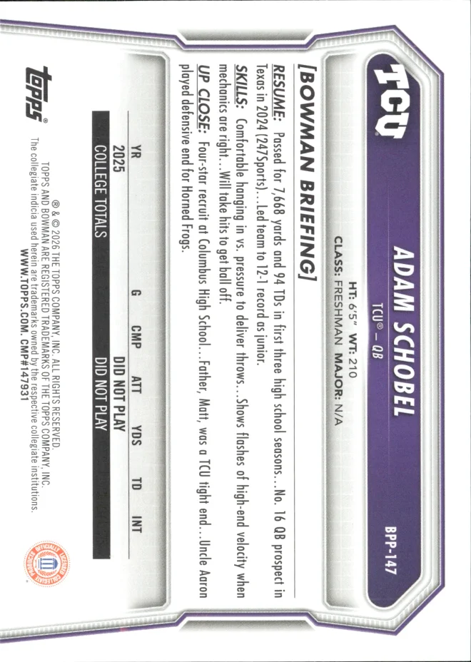 Adam Schobel card back