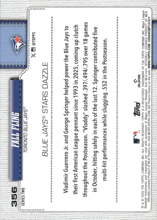 Vladimir Guerrero Jr. & George Springer card back