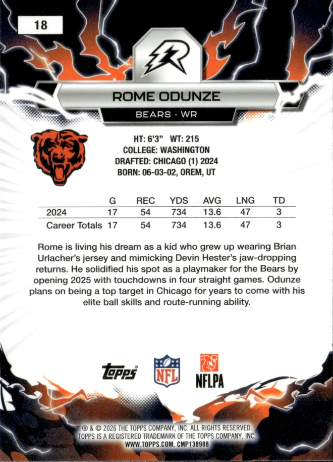 Rome Odunze card back