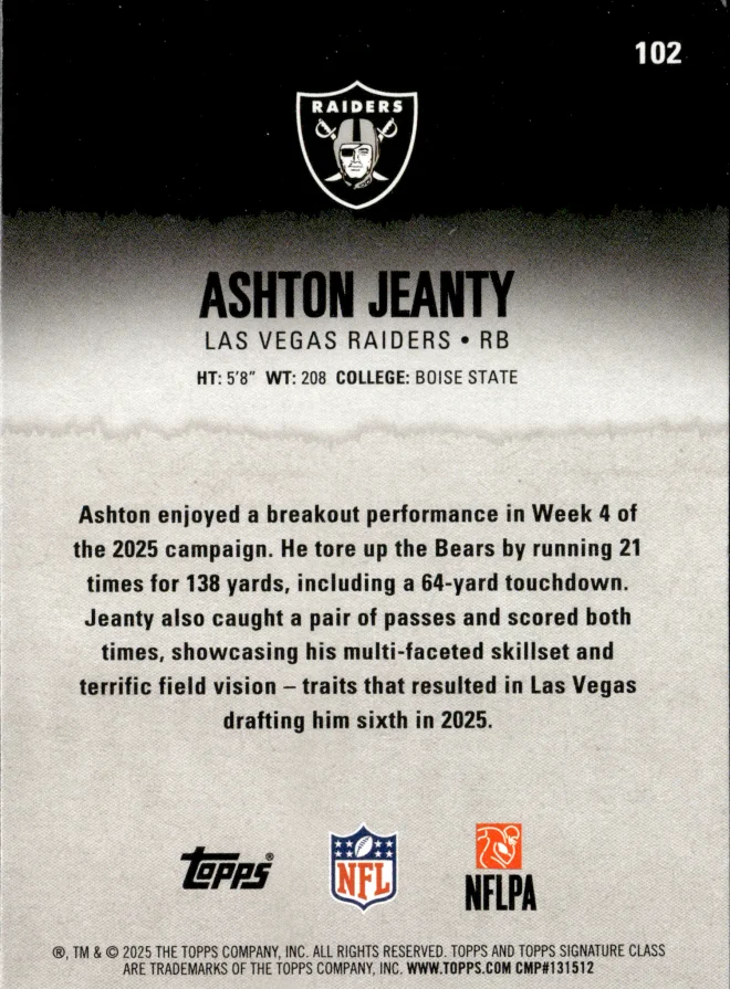Ashton Jeanty card back
