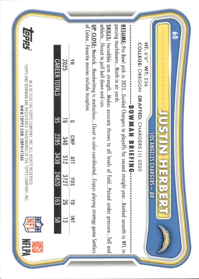 Justin Herbert card back