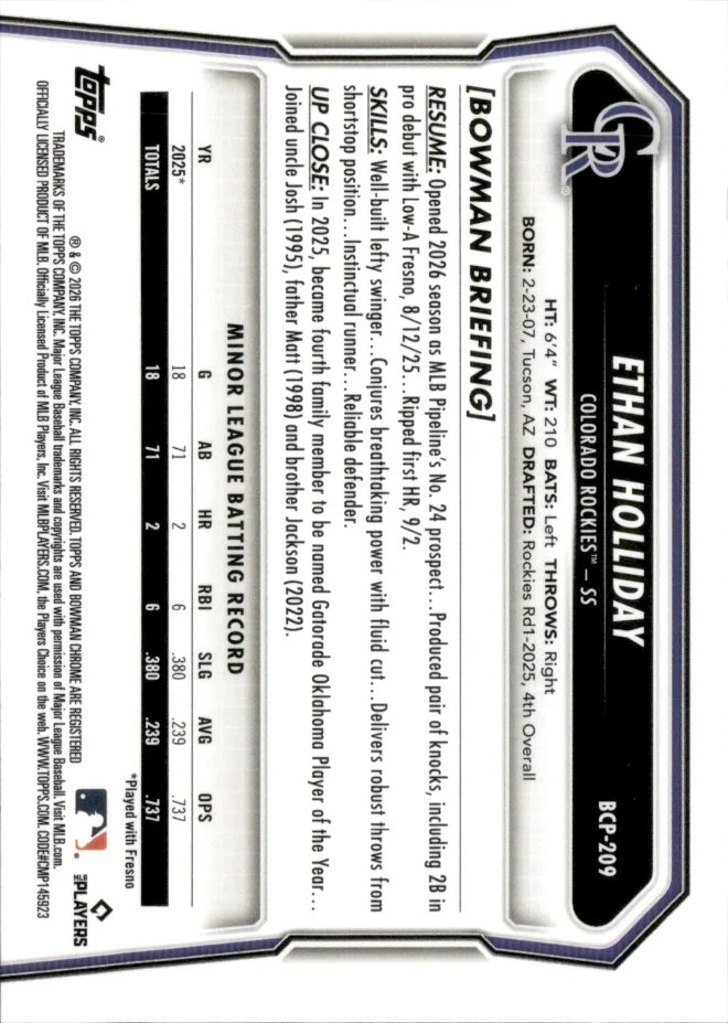 Ethan Holliday card back
