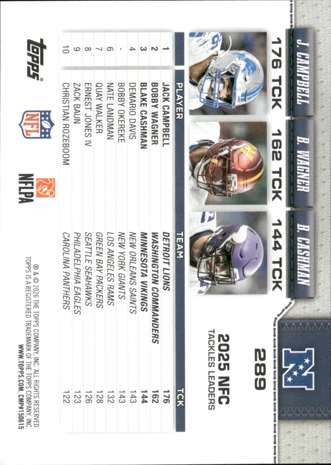 Jack Campbell / Bobby Wagner / Blake Cashman card back