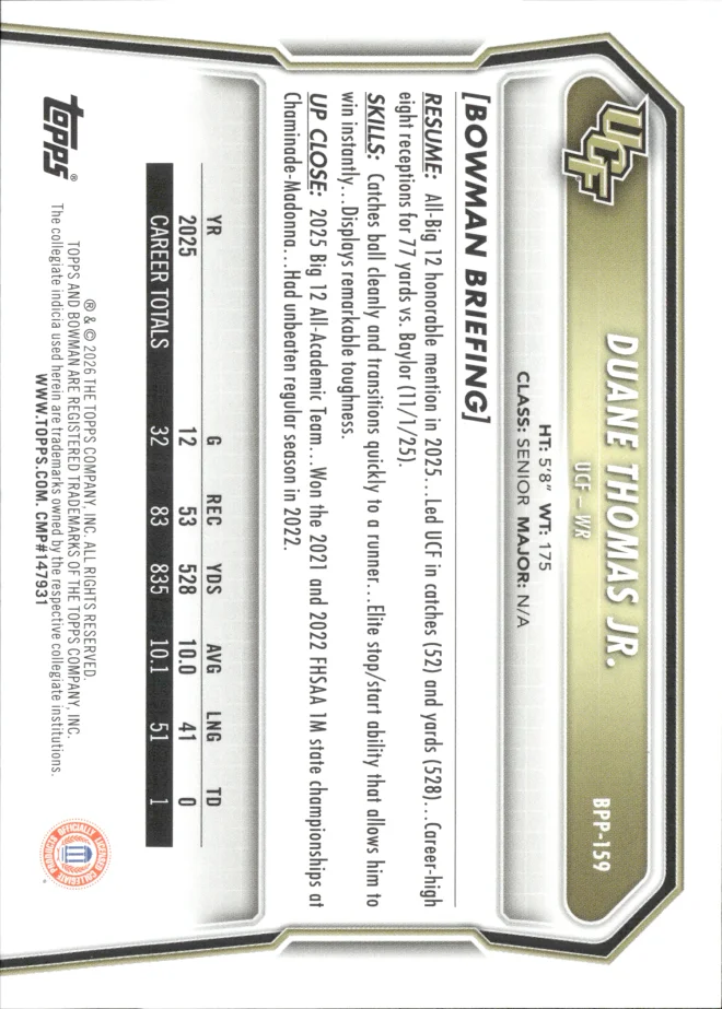 Duane Thomas Jr. card back