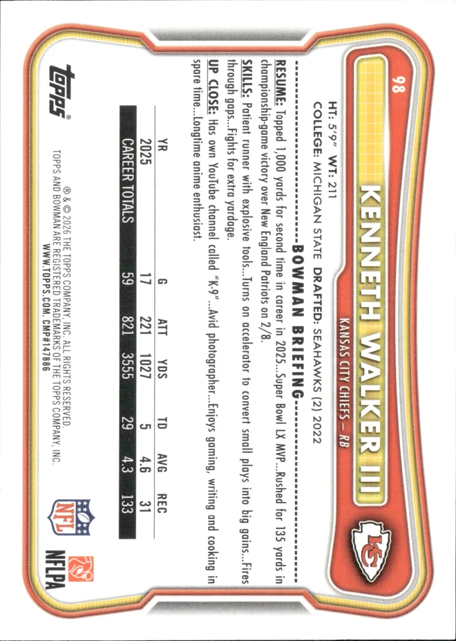 Kenneth Walker III card back
