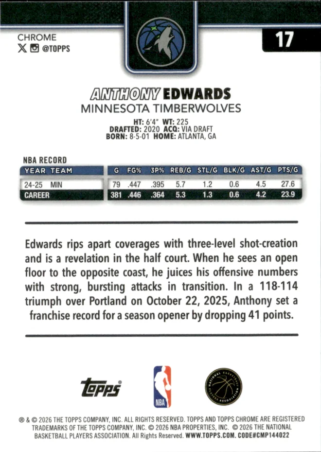 Anthony Edwards card back