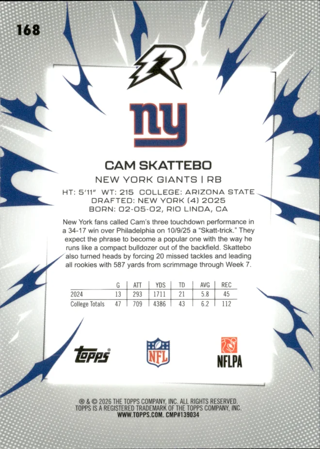 Cam Skattebo card back