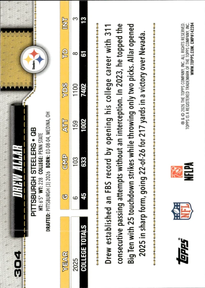 Drew Allar card back
