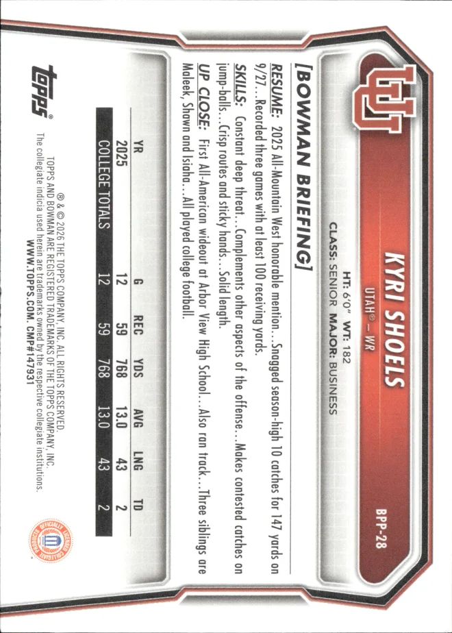 Kyri Shoels card back