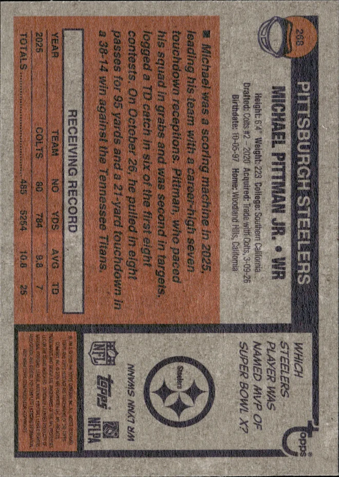 Michael Pittman Jr. card back
